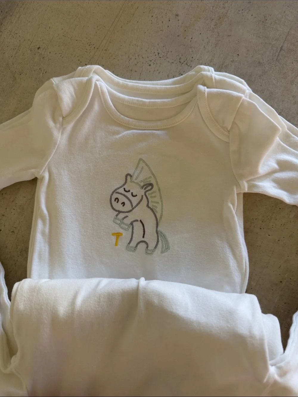 White Long-Sleeve Baby Bodysuit with horse motif ( days of week, complete set)